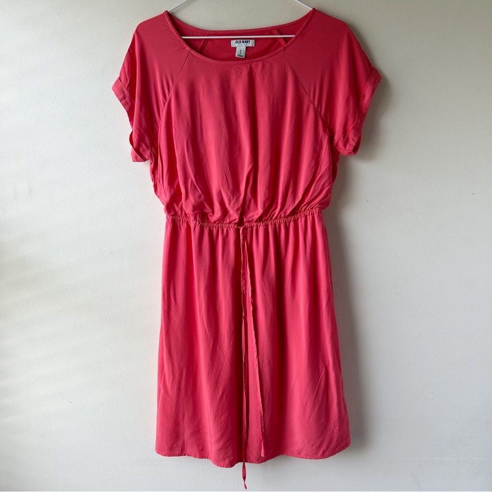 5 FOR $25 | Old Navy Short Sleeve Mini Drawstring Dress Coral Pink S